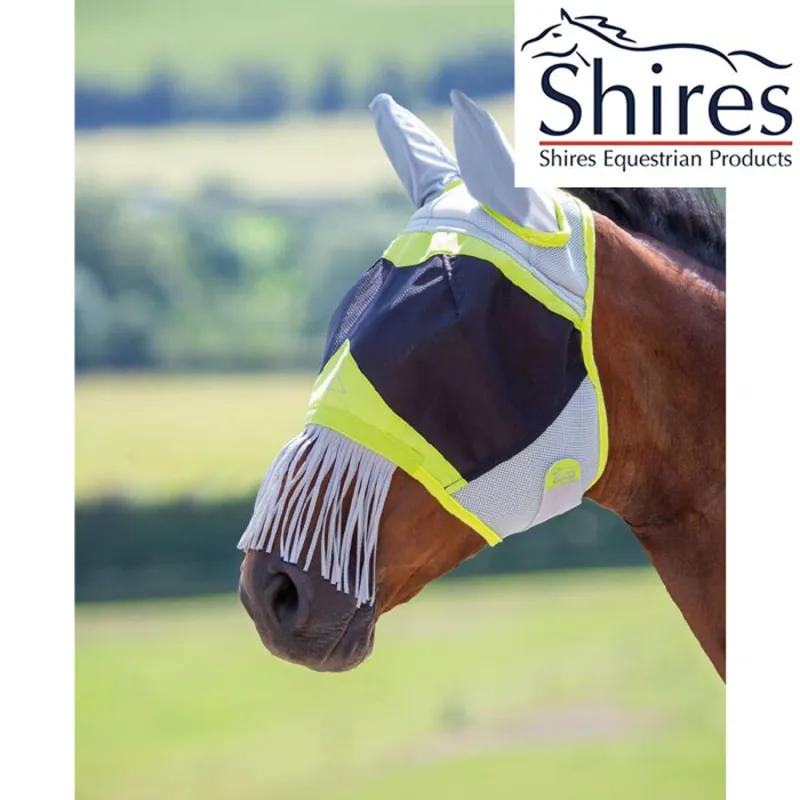 Shires Air Motion Fly Mask with Ears and Fringe - Lime-1