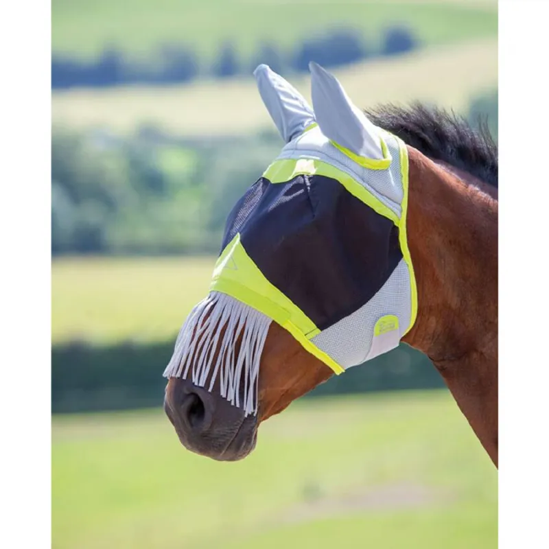 Shires Air Motion Fly Mask with Ears and Fringe - Lime