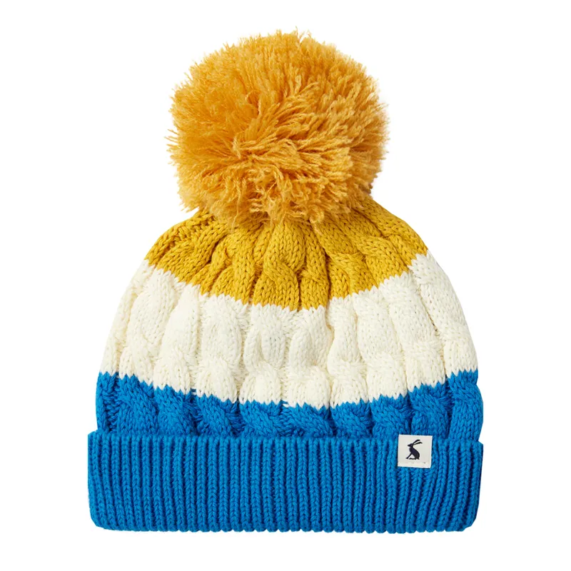 Joules Alaska Knitted Colour Block Hat - Bude Blue