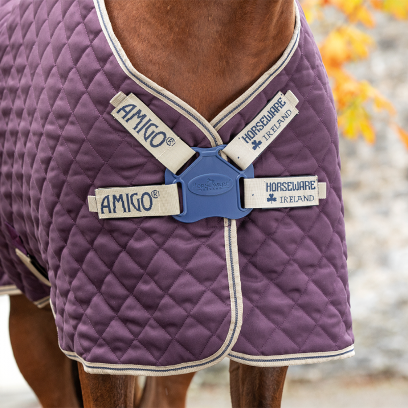 Horseware Amigo Disc-Front Mediumweight 200g Stable Rug Plus - Fig/Navy/Tan-2