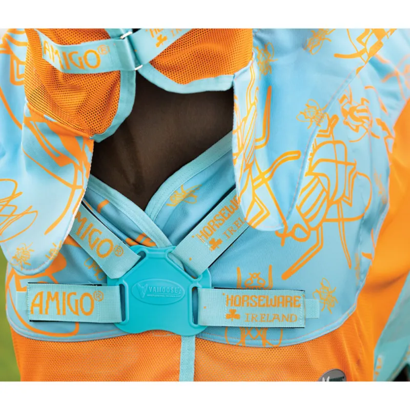 Horseware Amigo Three-In-One Evolution Turnout/Fly Rug Untreated - Aqua/Orange-1