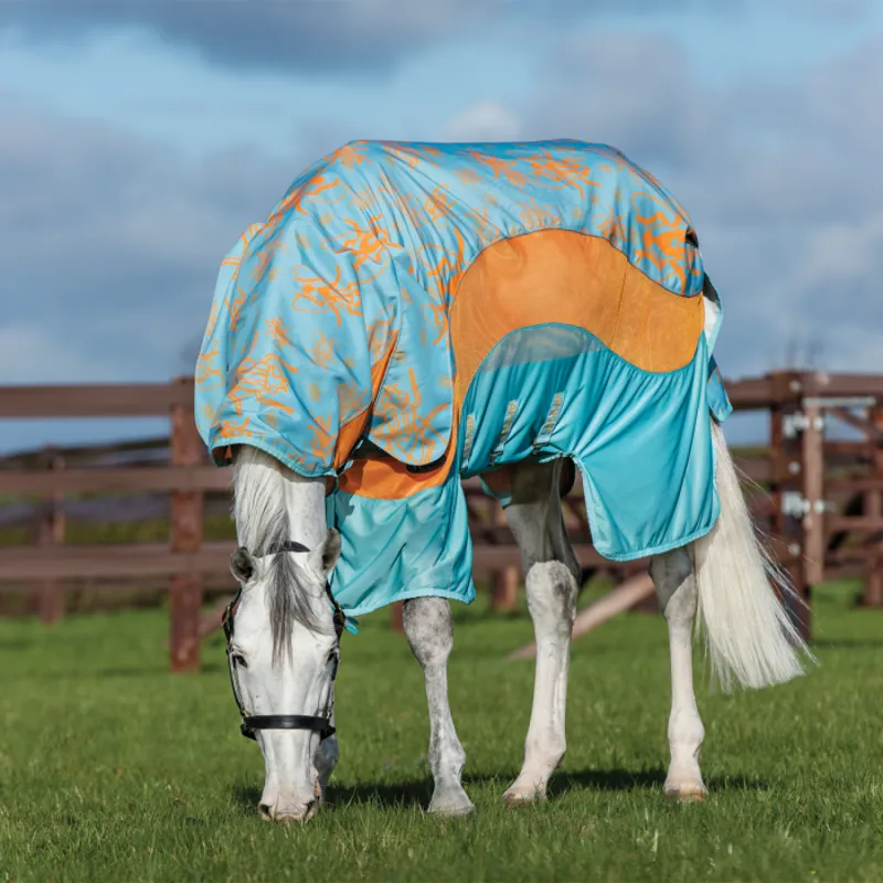 Horseware Amigo Three-In-One Evolution Turnout/Fly Rug Untreated - Aqua/Orange-2