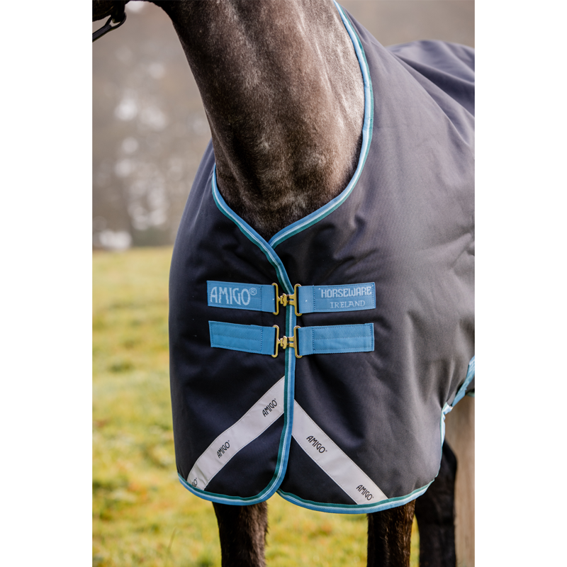 Horseware Amigo Bravo 12 100g Turnout Rug - Navy/Turquoise-1