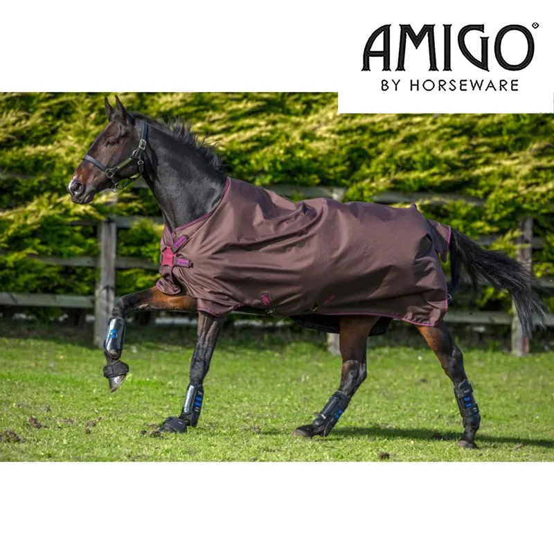 Horseware Amigo Hero ACY 50g Turnout Rug with Disc Front - Chocolate/Chocolate/Raspberry