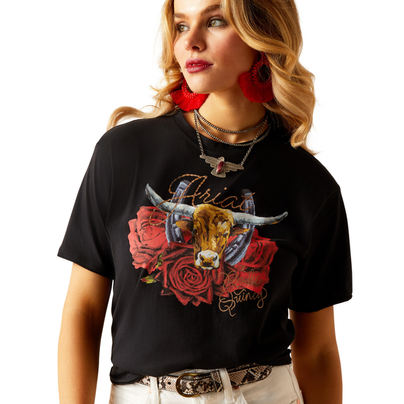 Ariat Women's Steer Rodeo Quincy T-Shirt - Black-1