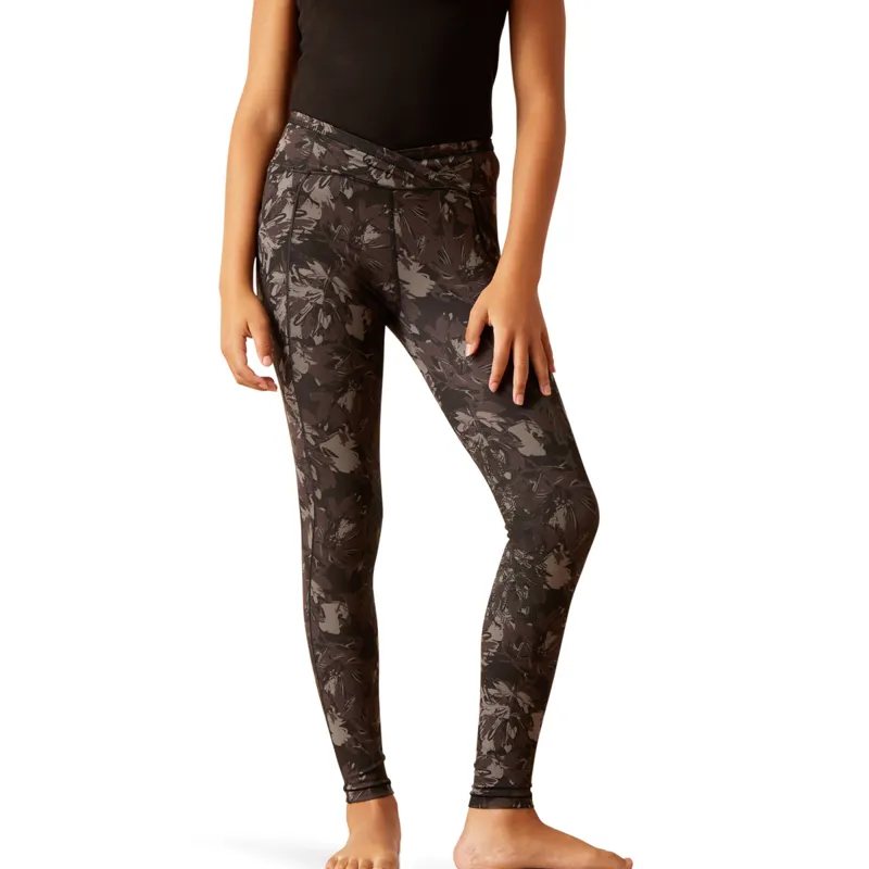 Ariat Youth Eos Etch Half Grip Tights - Exploded Black Floral