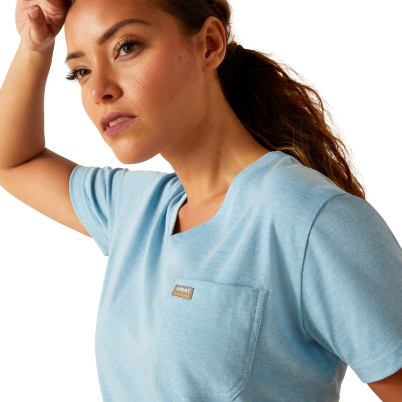 Ariat Women's Rebar Cotton Strong V-Neck T-Shirt - Norse Blue Heather-2