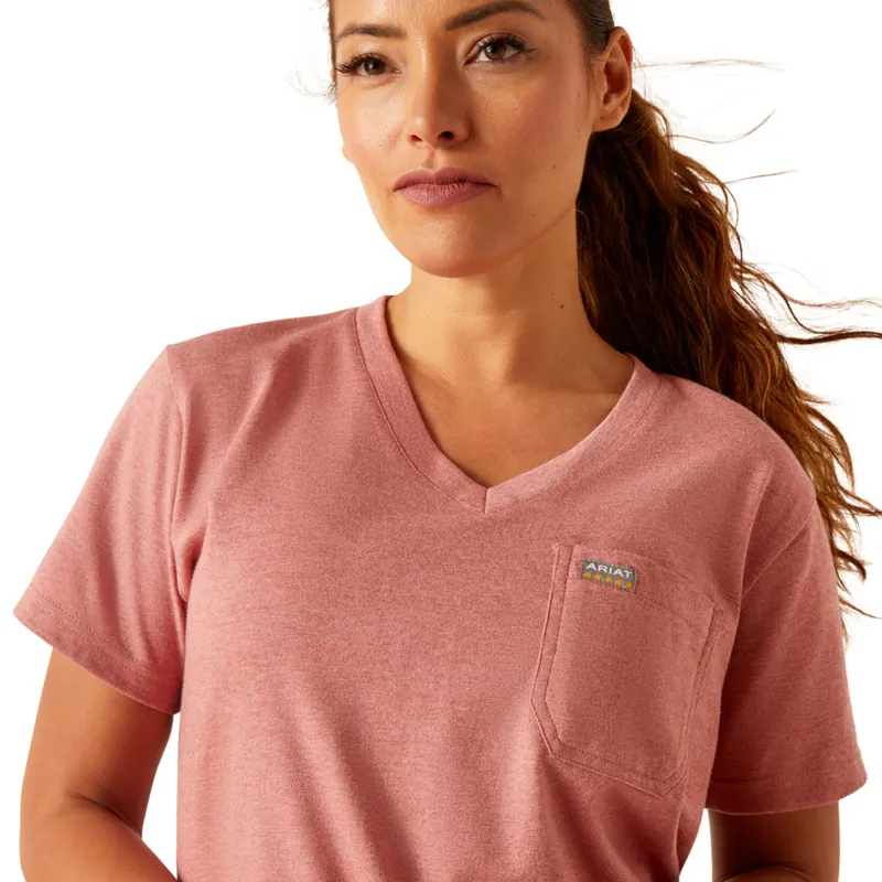 Ariat Women's Rebar Cotton Strong V-Neck T-Shirt - Mineral Red Heather-2