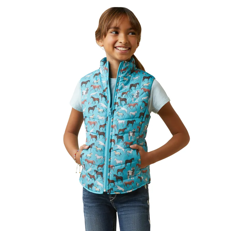 Ariat Youth Bella Reversible Insulated Gilet - Mosaic Blue/Aqua Foam Herd Print