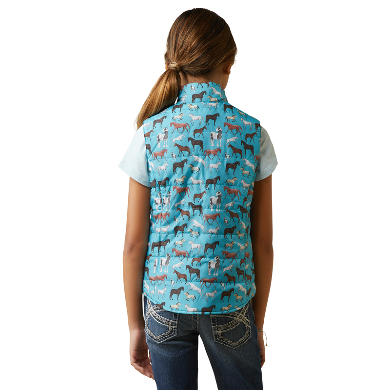 Ariat Youth Bella Reversible Insulated Gilet - Mosaic Blue/Aqua Foam Herd Print-1