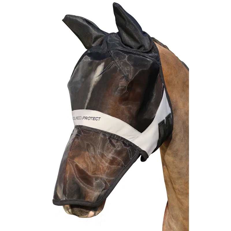 Hy Equestrian Armoured Protect Full Fly Mask with Ears and Nose - Black/Grey