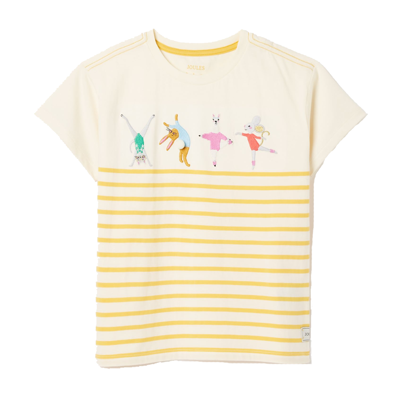Joules Astra Children's Short Sleeve Artwork T-Shirt - Cream Gold Stripe