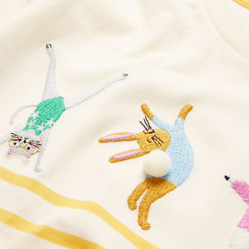 Joules Astra Children's Short Sleeve Artwork T-Shirt - Cream Gold Stripe-3