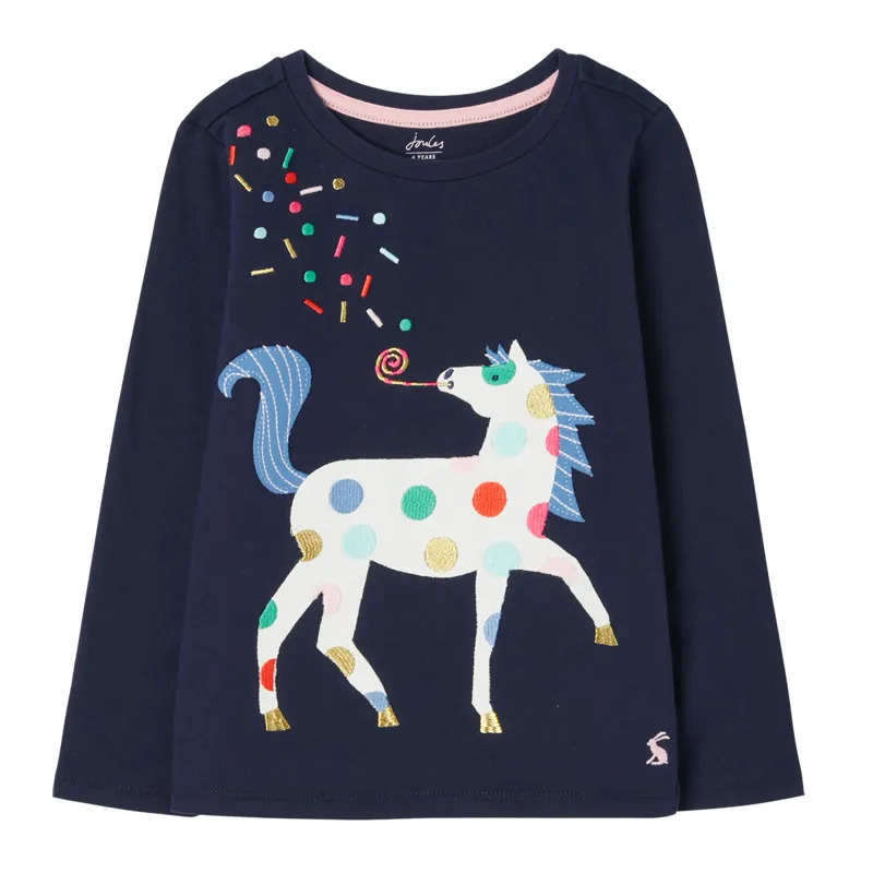 Joules Ava Long Sleeve Applique Artwork T-Shirt - Navy Horse