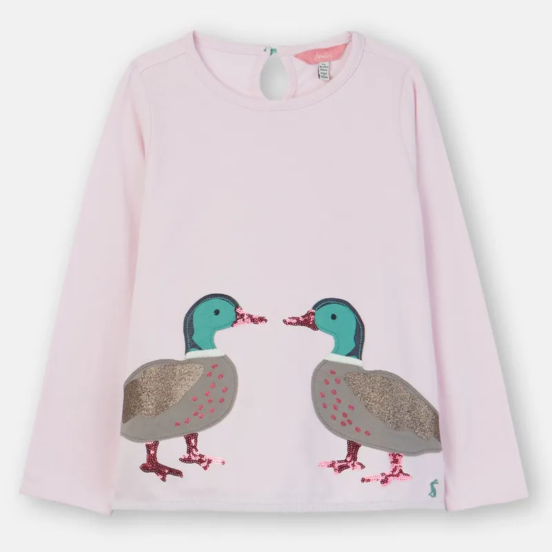Joules Ava Applique Tee - Chalky Pink Ducks