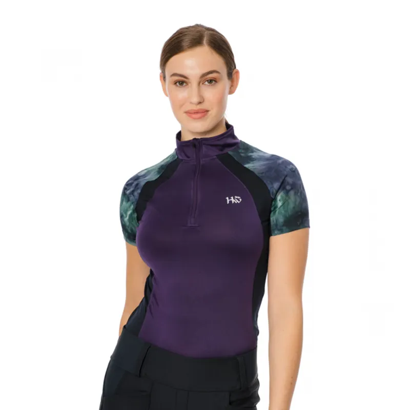 Horseware Aveen Half Zip Technical Short Sleeve Top - Green/Navy Tie Dye