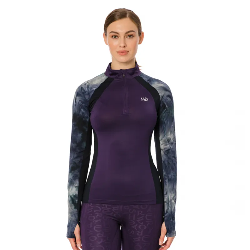 Horseware Aveen Half Zip Technical Long Sleeve Top - Green/Navy Tie Dye