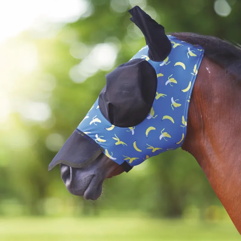 Shires Fruit print stretch fly mask with nose - Banana