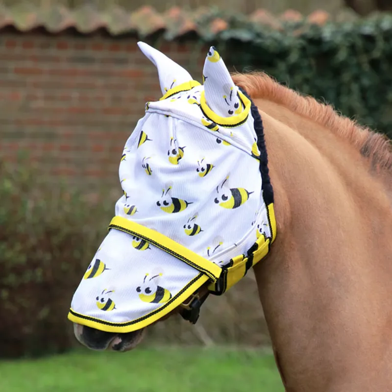 Hy Equestrian Bee Fly Mask With Ears And Detachable Nose - Yellow/Black/White