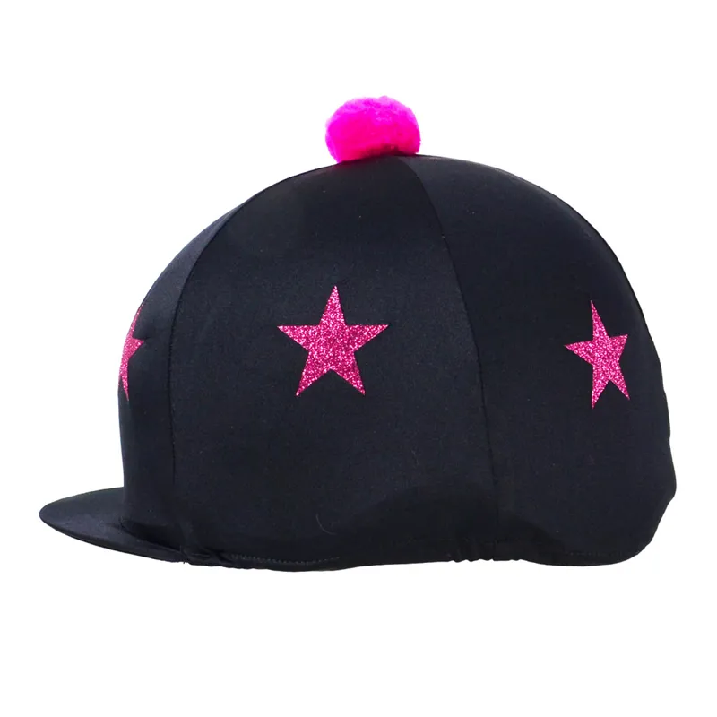 Hy Equestrian Pom Pom Hat Cover With Glitter Star Pattern - Black