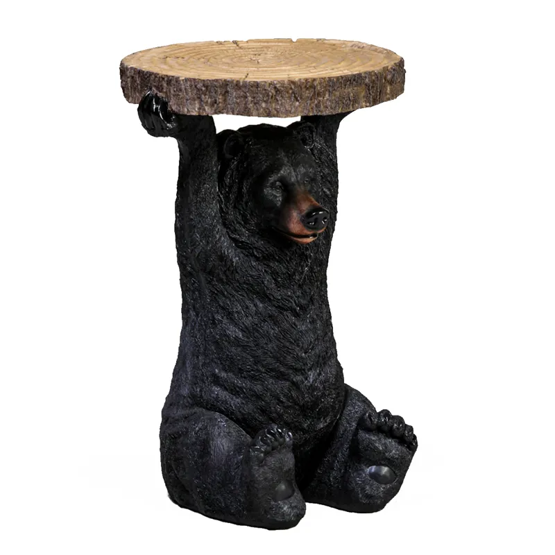 McGowan Rutherford Black Bear Holding Trunk Slice Side Table