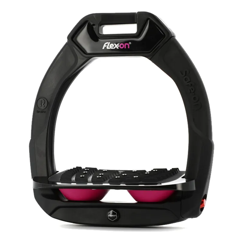 Flex-On Safe-On Inclined Grip Stirrups - Black/Black/Pink
