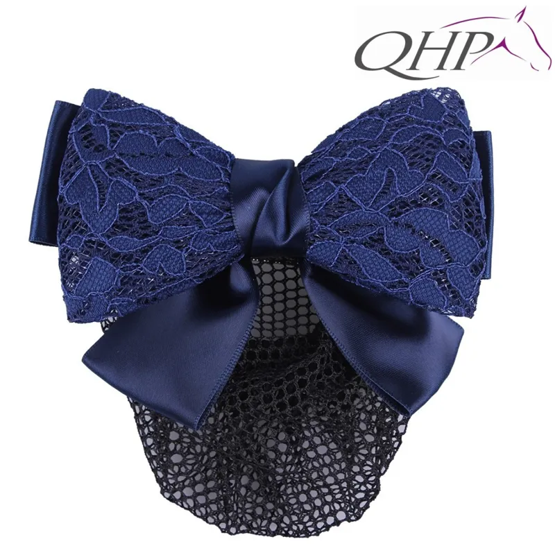 QHP Lace Hair Bow - Navy