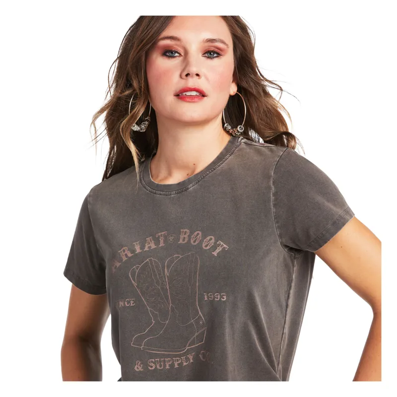 Ariat Womens Real Boot Co Tee - Charcoal Mineral Wash-2