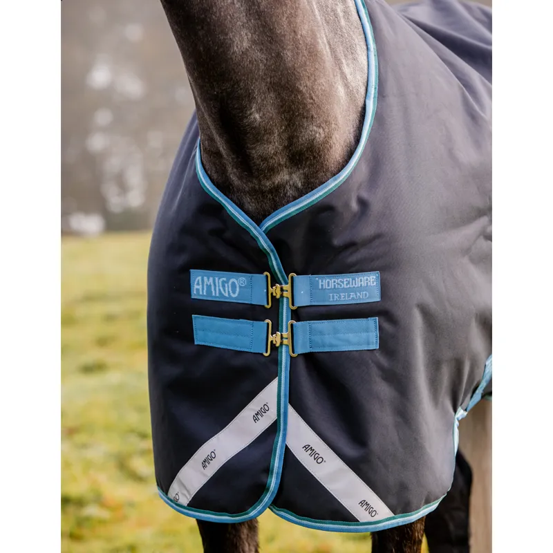 Horseware Amigo Bravo 12 Original 50g Turnout Rug - Navy/Turquoise/Aqua/Blue-1