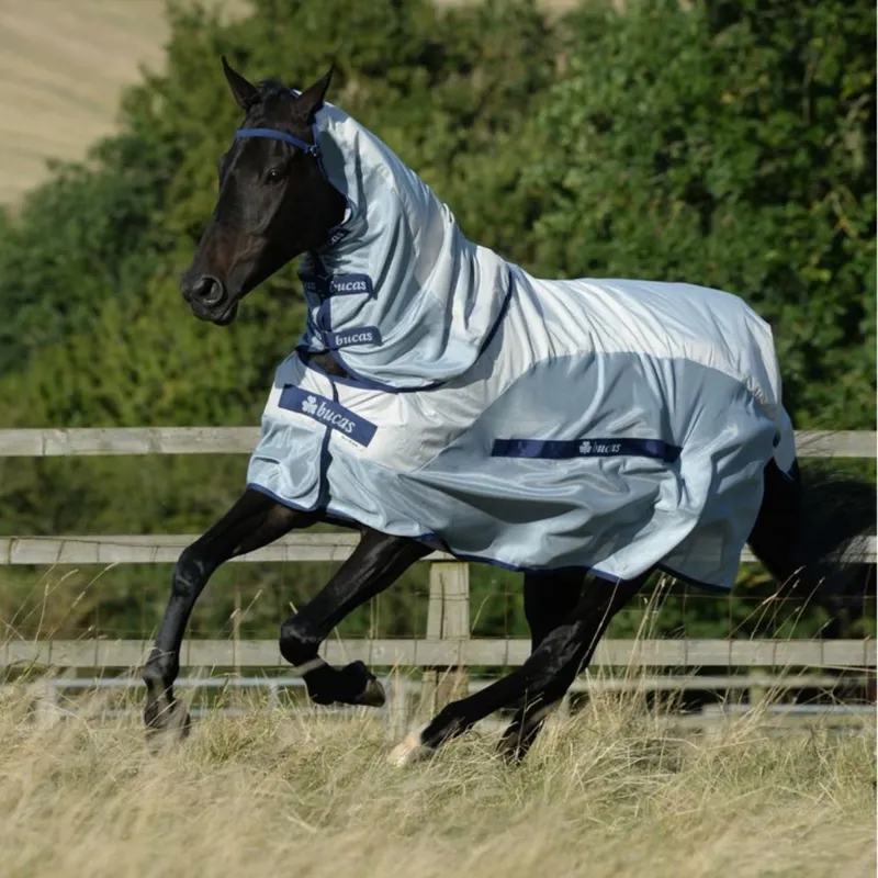 Bucas Buzz-off Rain Detachable Neck Waterproof Fly Rug  - Silver/Blue