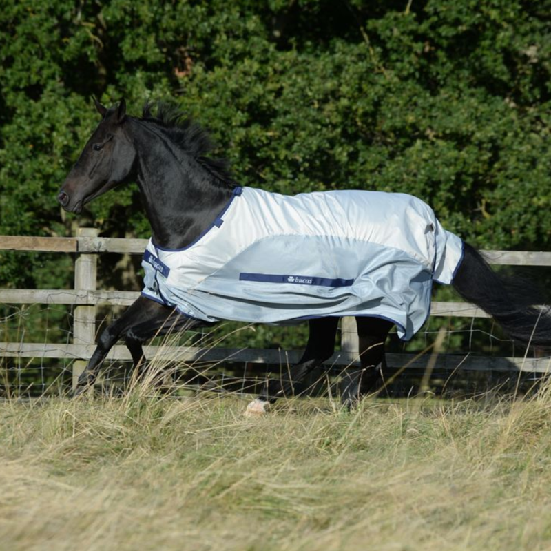 Bucas Buzz-off Rain Detachable Neck Waterproof Fly Rug  - Silver/Blue-1