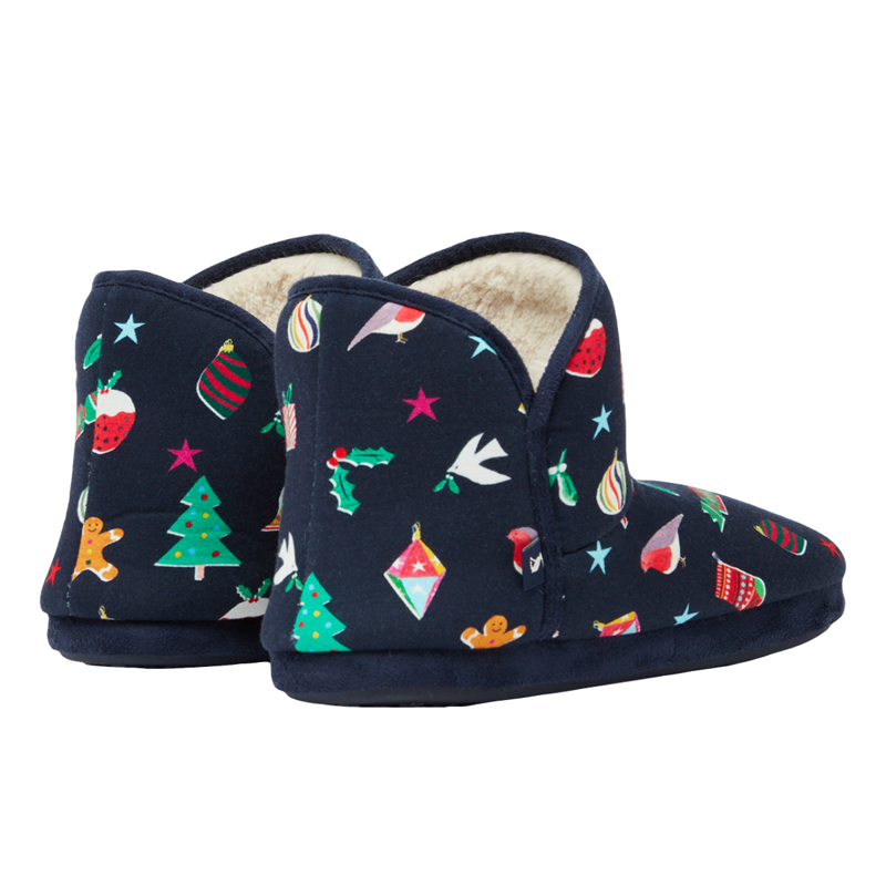 Joules Cabin Faux Fur Lined Slippers - Navy Bauble-1