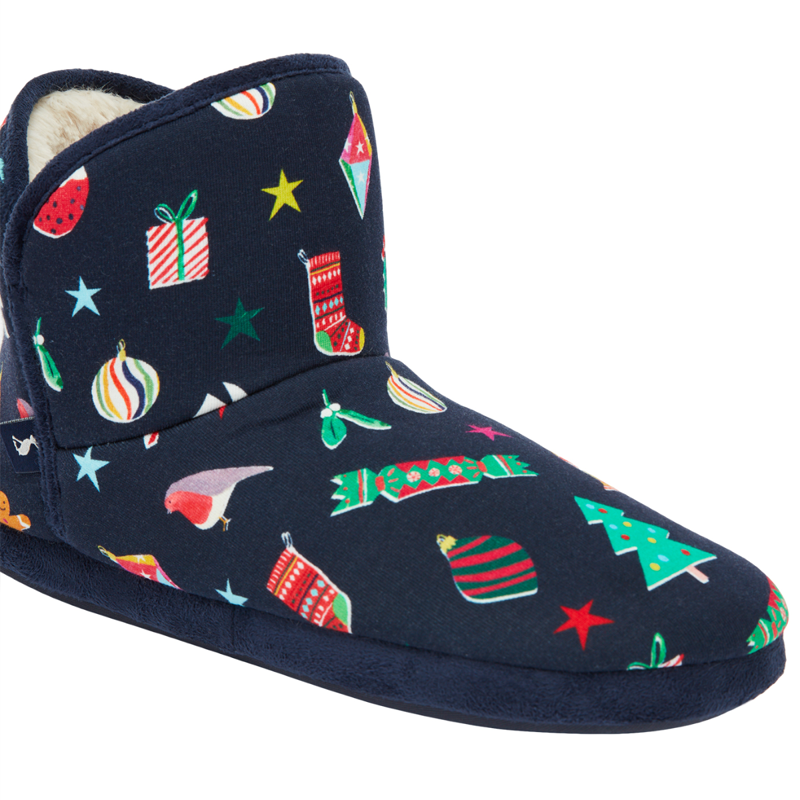Joules Cabin Faux Fur Lined Slippers - Navy Bauble-2