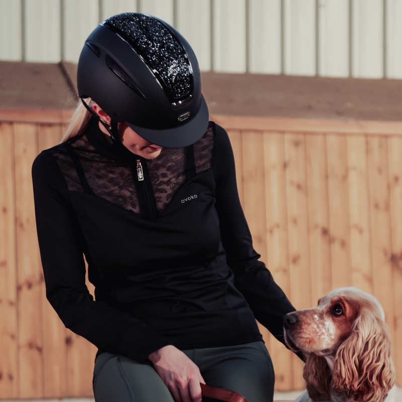 Evoke Callisto Classic Peak Riding Hat - Black/Black Crystal-4