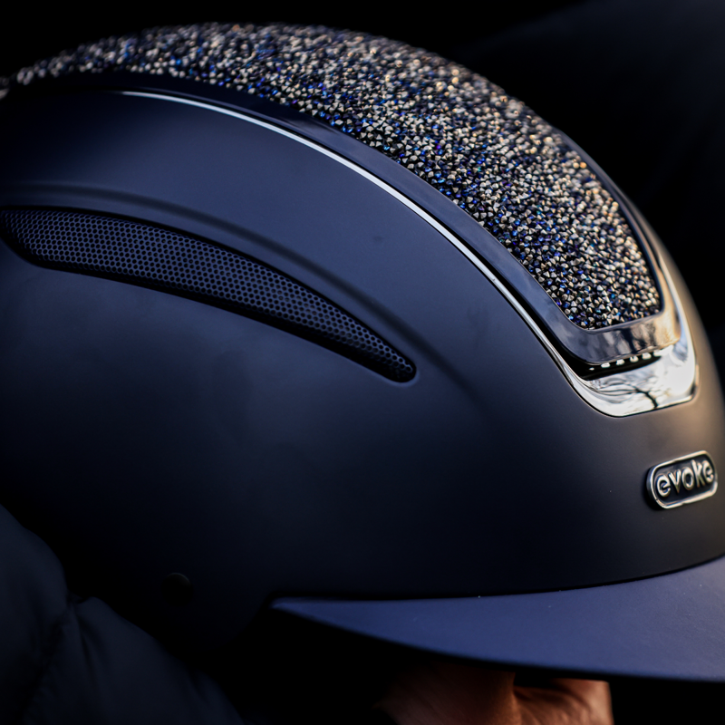 Evoke Callisto Classic Peak Riding Hat - Navy/Navy Crystal-4
