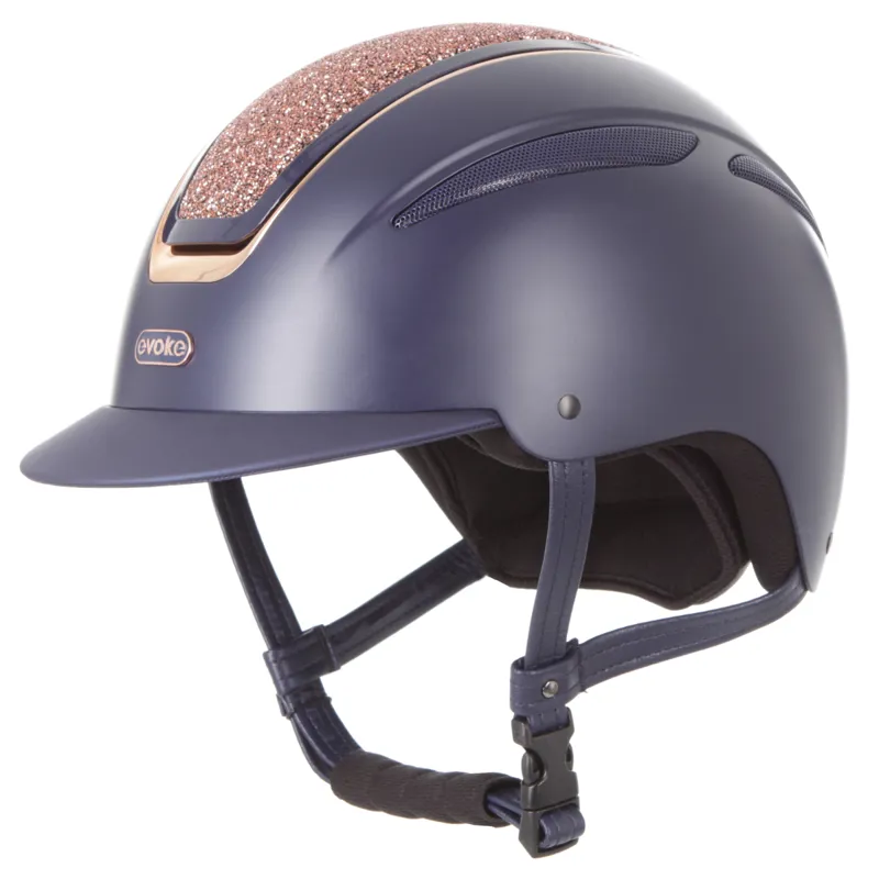 Evoke Callisto Classic Peak Riding Hat - Navy/Rose Gold Crystal