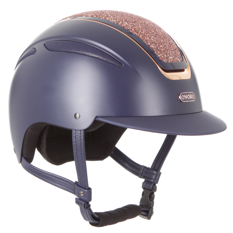 Evoke Callisto Classic Peak Riding Hat - Navy/Rose Gold Crystal-1