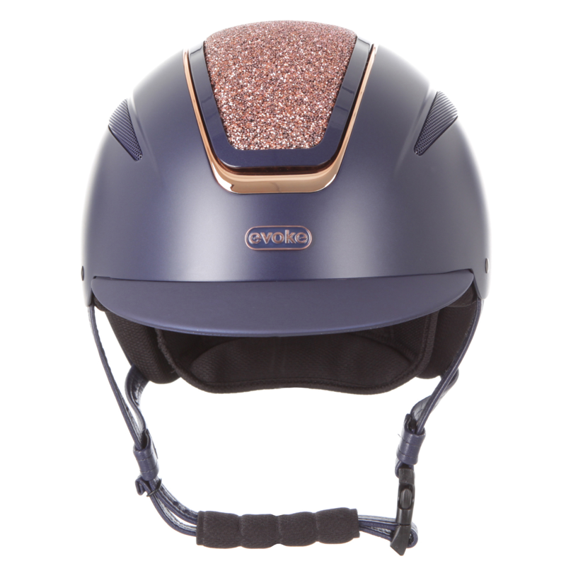 Evoke Callisto Classic Peak Riding Hat - Navy/Rose Gold Crystal-2