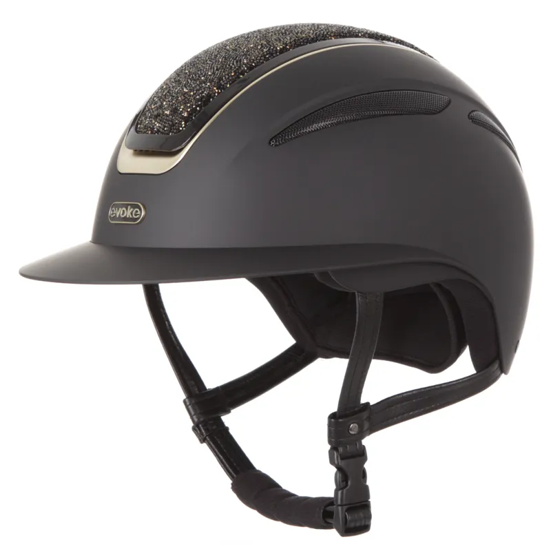 Evoke Callisto Wide Peak Riding Hat - Black/Gold Crystal