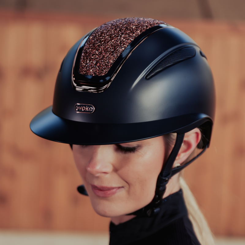 Evoke Callisto Wide Peak Riding Hat - Navy/Rose Gold Crystal-5