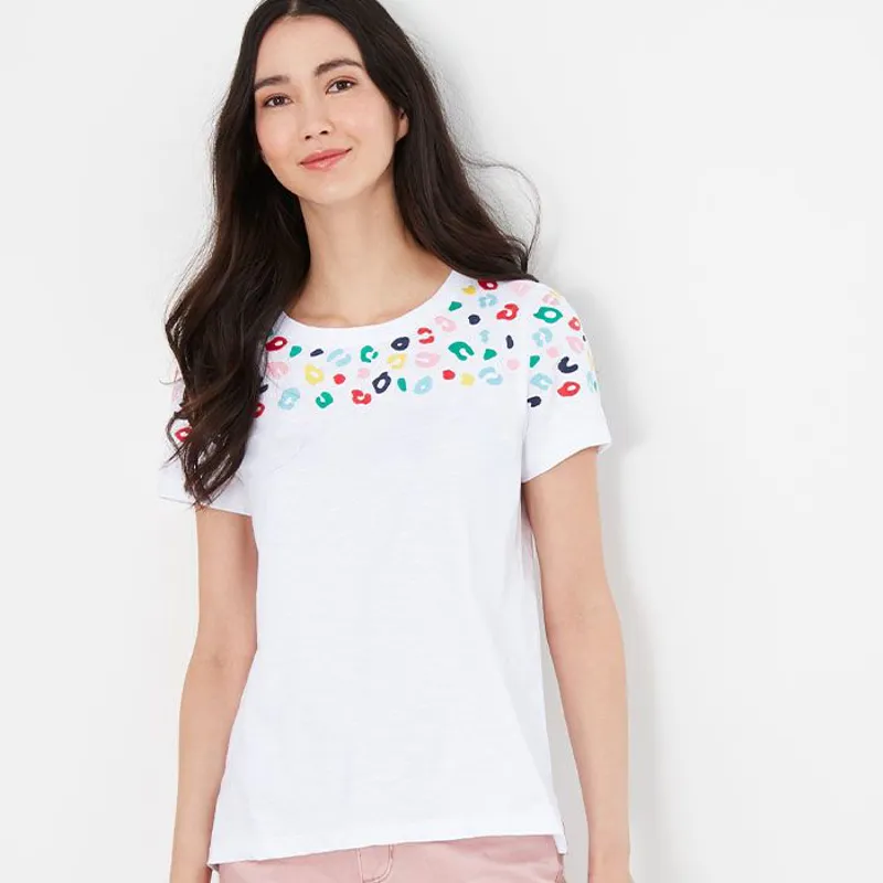 Joules Carley Emb Classic Crew T-Shirt - Leopard Border-1
