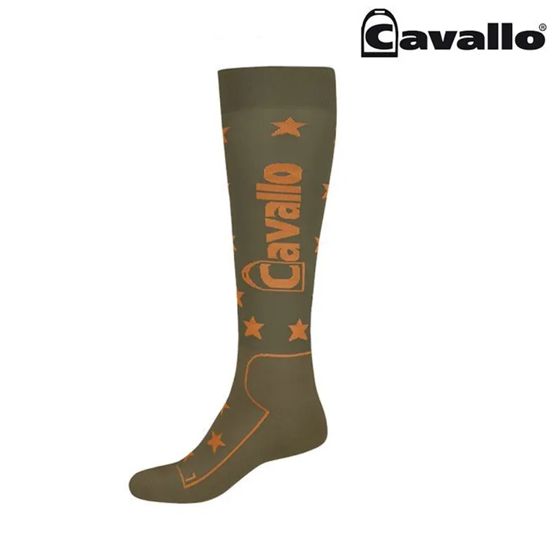 Cavallo Stella Long Socks with Stars - Olive/Orange