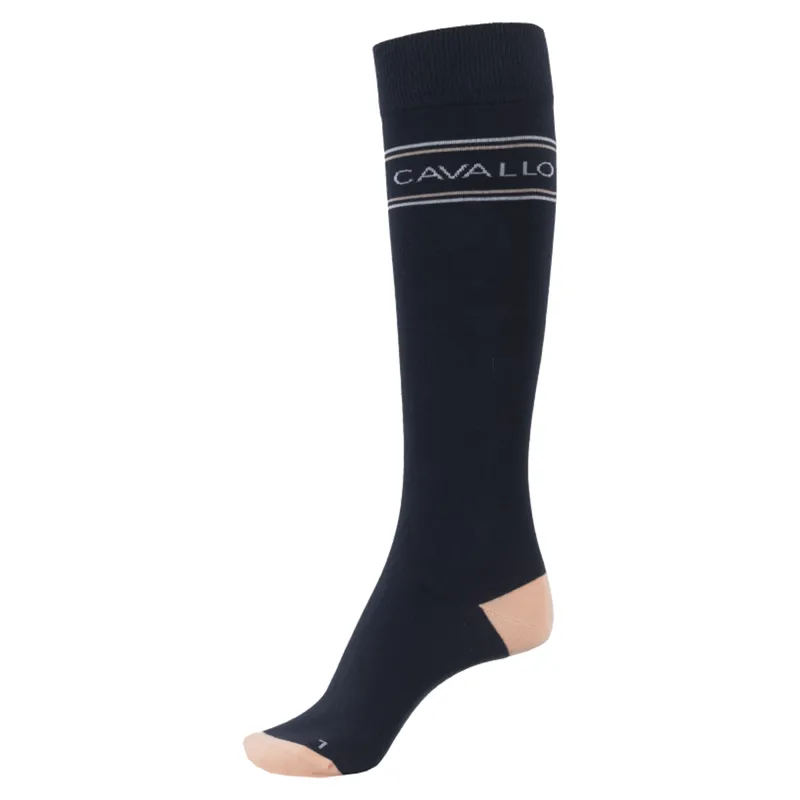 Cavallo Ladies Sylke Stripe Logo Long Riding Socks - Dark Blue