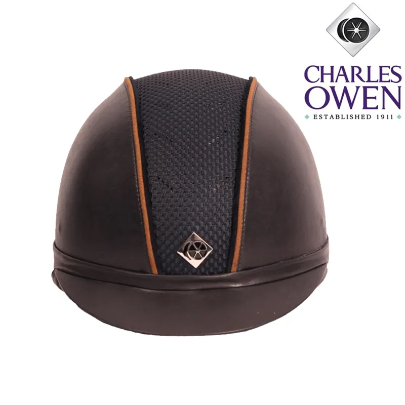 Charles Owen AYR8 Plus leather look with Piping - Brown