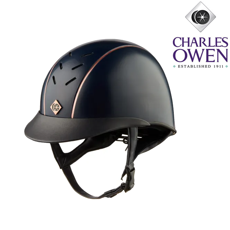 Charles Owen Ayrbrush Pinstripe Helmet Riding Hat - Round Fit - Navy/Rose Gold Pinstripe