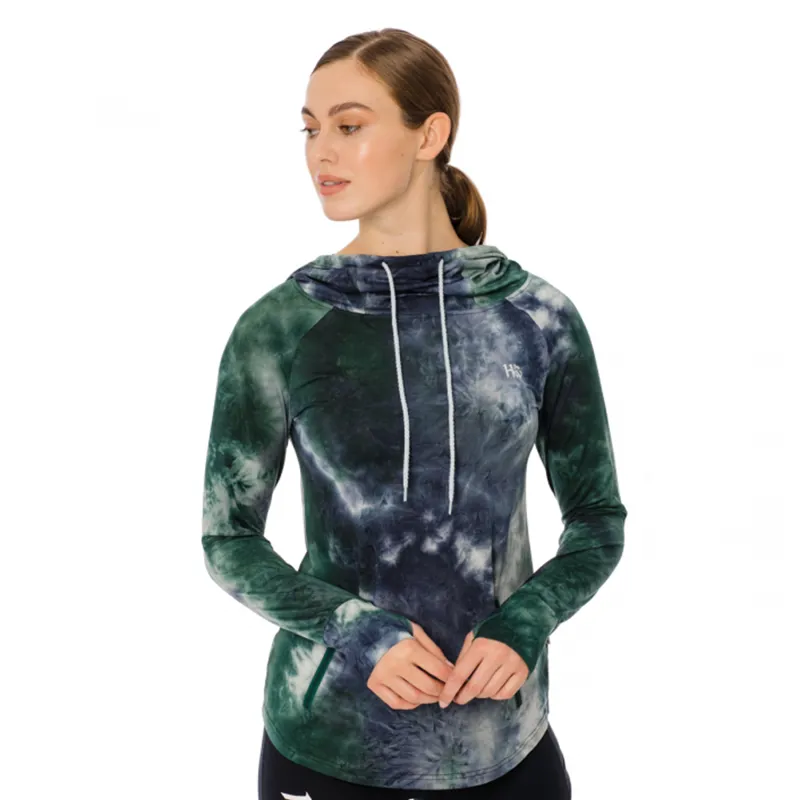 Horseware Ladies Technical Hooded Top - Green/Navy Tie Dye