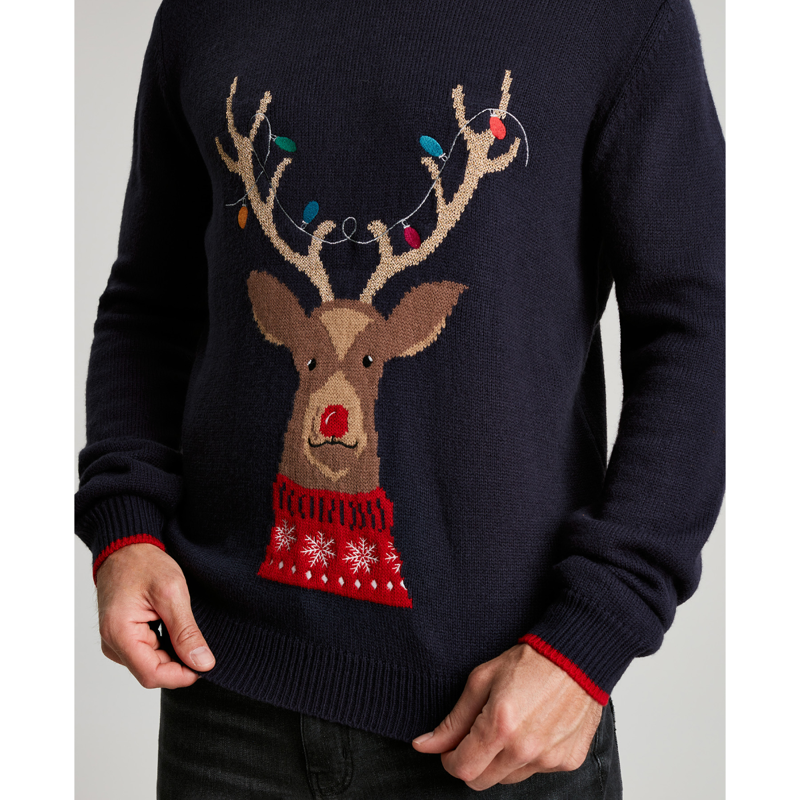 Joules The Cracking Novelty Intarsia Christmas Jumper - Navy Reindeer-3