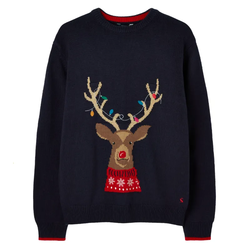 Joules The Cracking Novelty Intarsia Christmas Jumper - Navy Reindeer