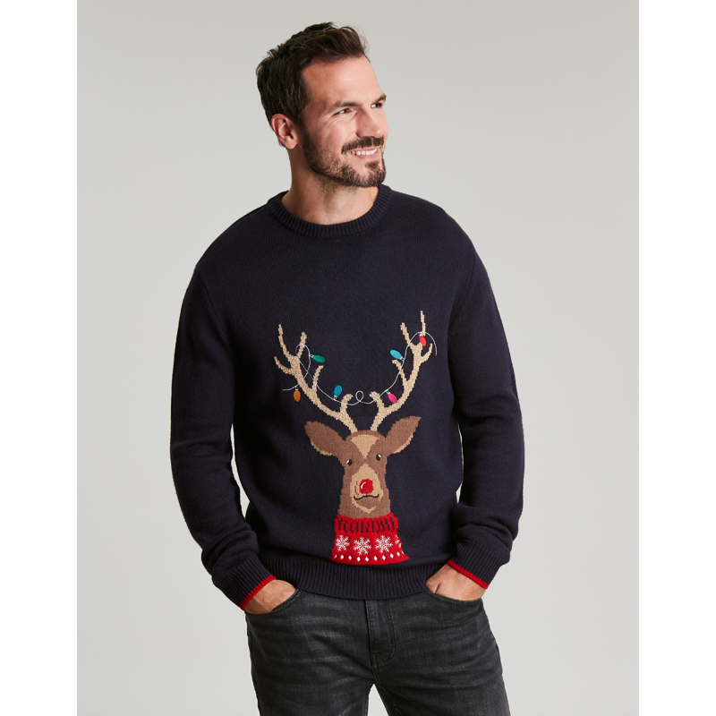 Joules The Cracking Novelty Intarsia Christmas Jumper - Navy Reindeer-1