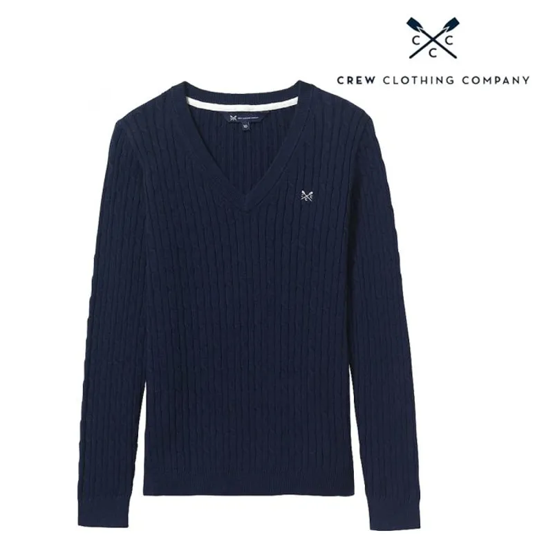 Crew Clothing Ladies Heritage Cable V Neck Jumper - Navy-1